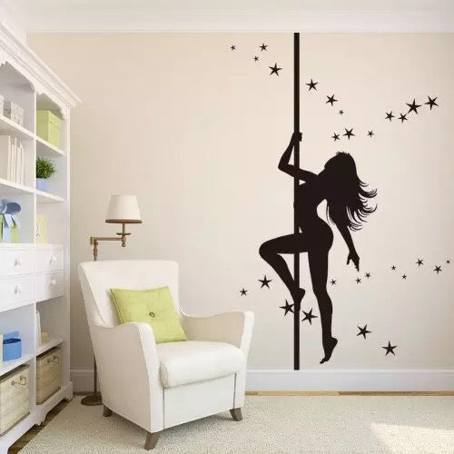 Pole dance silhouette for Wall decoration with stars