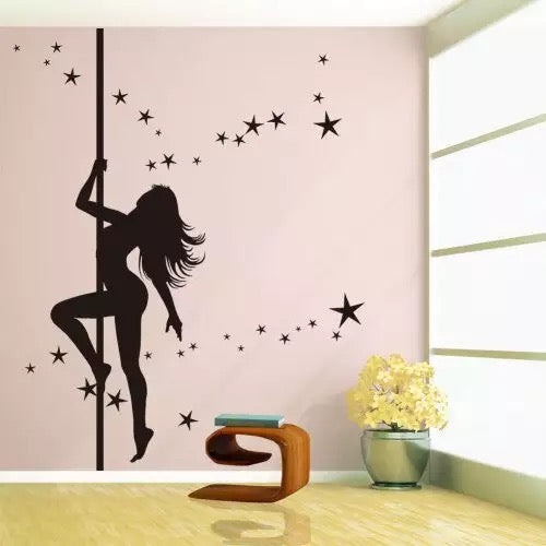 Pole dance silhouette for Wall decoration with stars